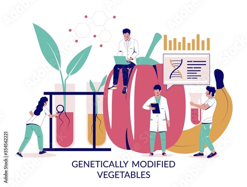 Genetically modified vegetables, vector concept for web banner, website page