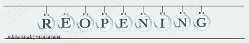 The letter R E O P E N I N G re-opening on the ball glass. 
