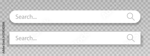 Set of search bar, search boxes with shadow on transparent background. Vector illustration.