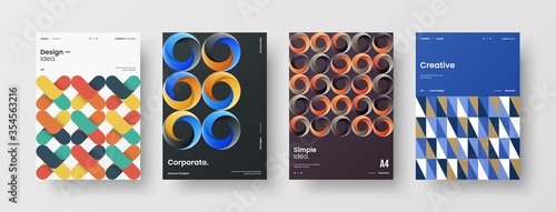 Company identity brochure template collection. Business presentation vector A4 vertical orientation front page mock up set. Corporate report cover abstract geometric illustration design layout bundle.
