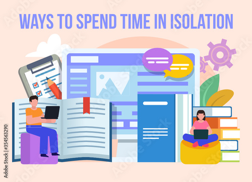Ways to spend time in isolation. Coronavirus poster. Minimal design vector illustration