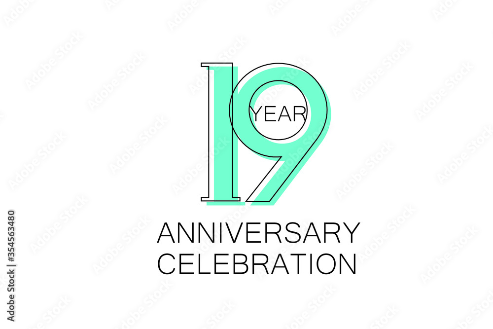 19 year Anniversary, Sleek and Clean Design, Inspired by Comic and Magazine Looks, Pastel Blue Color, Dedicated for invitation, greeting card - Vector 19 year Anniversary, Sleek and Clean Design, Inspired by Comic and Magazine Looks, Pastel Blue Color, Dedicated for invitation, greeting card - Vector