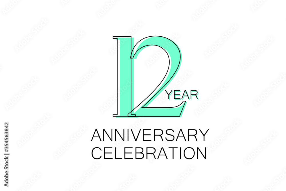 12 year Anniversary, Sleek and Clean Design, Inspired by Comic and Magazine Looks, Pastel Blue Color, Dedicated for invitation, greeting card - Vector 12 year Anniversary, Sleek and Clean Design, Inspired by Comic and Magazine Looks, Pastel Blue Color, Dedicated for invitation, greeting card - Vector