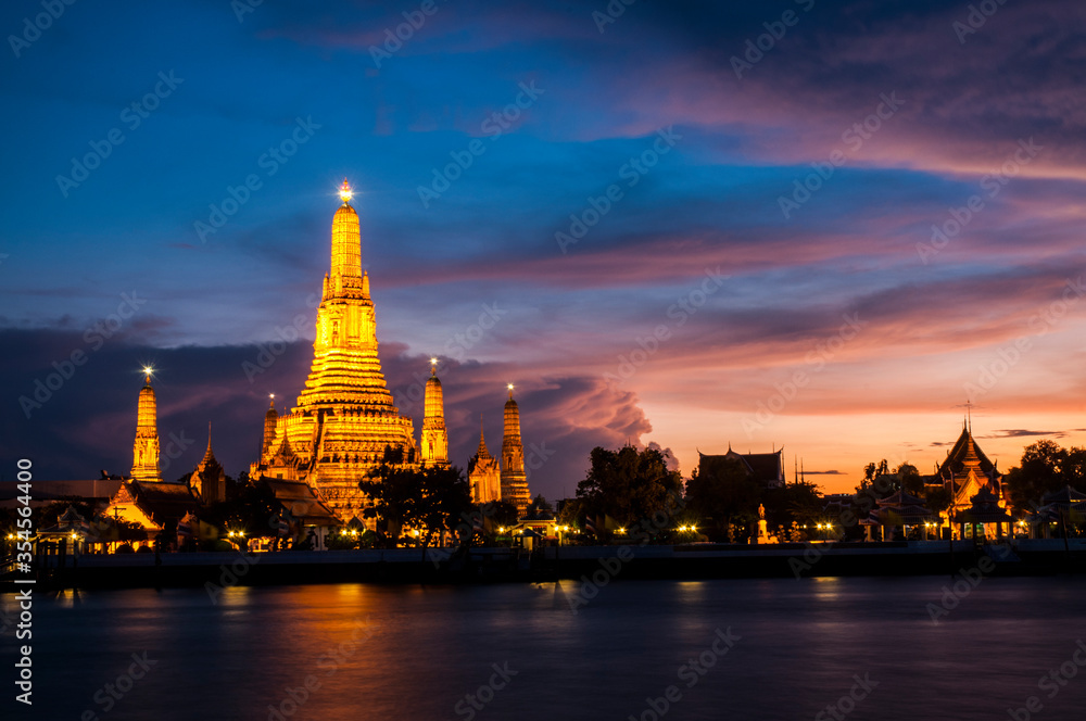Wat arun temple of dawn at twilight  famous travel in BANGKOK thailand
