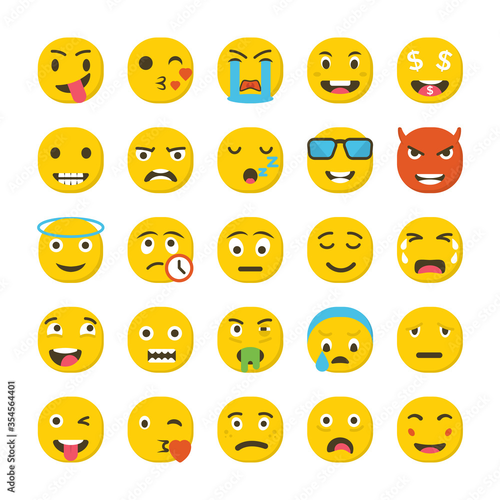 Fototapeta premium Emoticons Flat Vector Icons