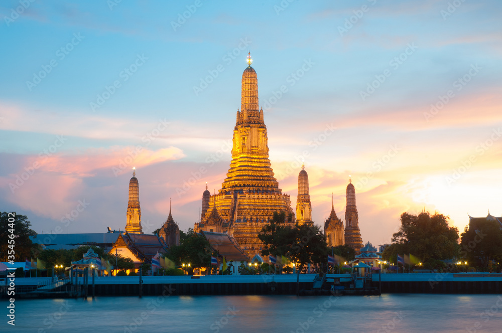 Wat arun temple of dawn at twilight  famous travel in BANGKOK thailand