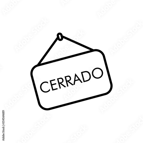 Icono plano lineal letrero colgar con palabra CERRADO en color negro