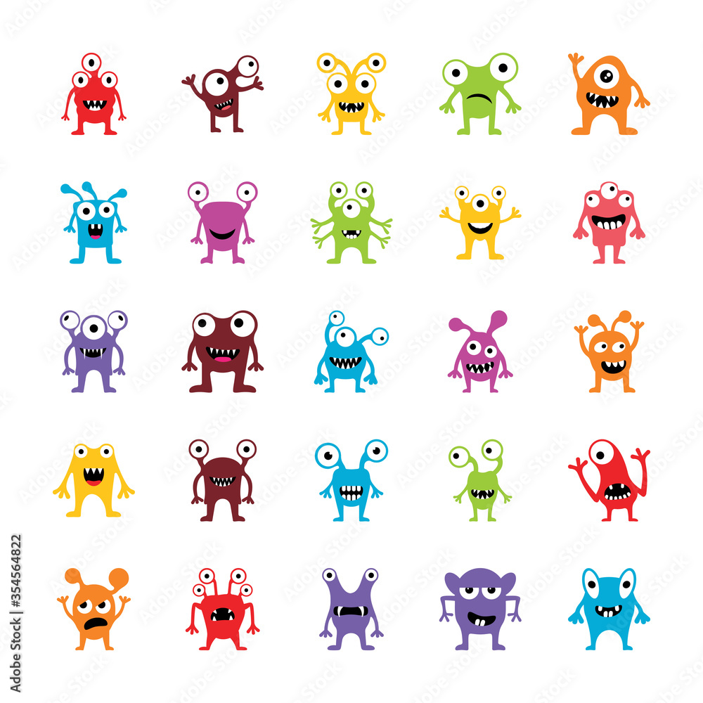 Obraz premium Cartoon Monsters Flat Icons Pack