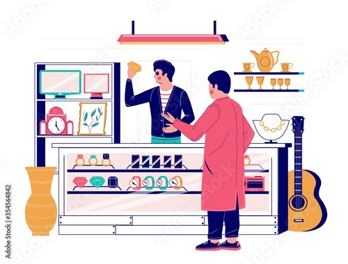 Pawnshop services, vector flat style design illustration
