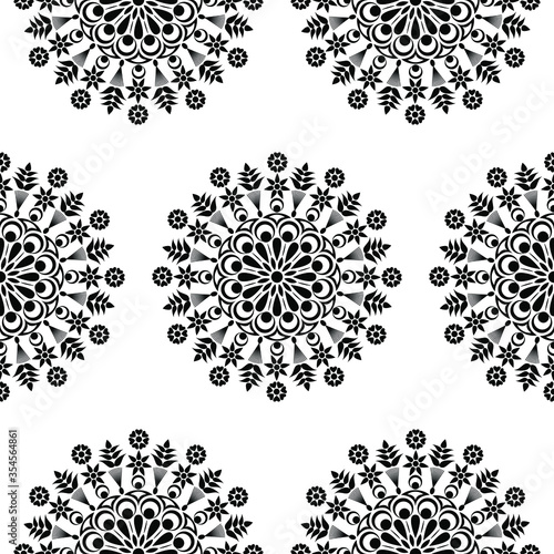 Beautiful Indian Traditional and Cultural Rangoli mandala design concept of floral art isolated on white background is in Seamless pattern