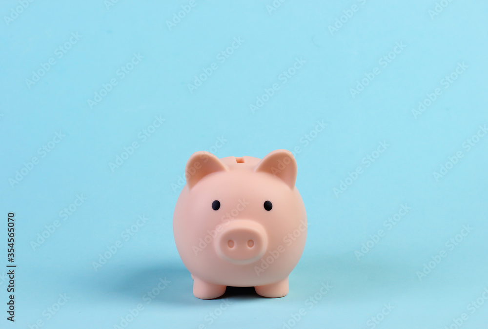 Piiggy bank close-up on a blue pastel background. Minimalism Piiggy bank close-up on a blue pastel background. Minimalism