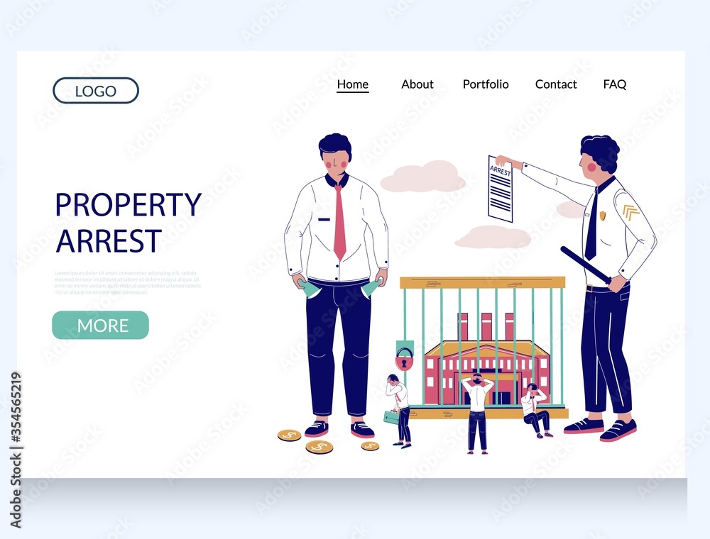 Property arrest vector website landing page template Property arrest vector website landing page template