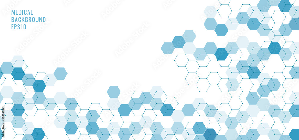 Abstract technology or medical concept blue hexagons shape pattern on white background