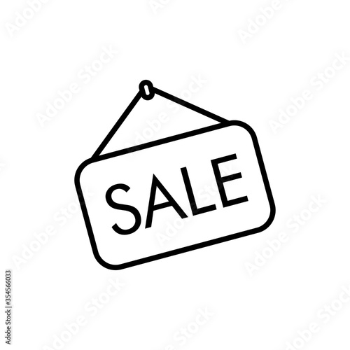 Icono plano lineal letrero colgar con palabra SALE en color negro