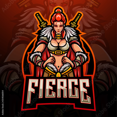 Female barbarian esport logo mascot design