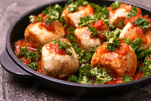 Homemade swedish meatballs with tomato sauce marinara