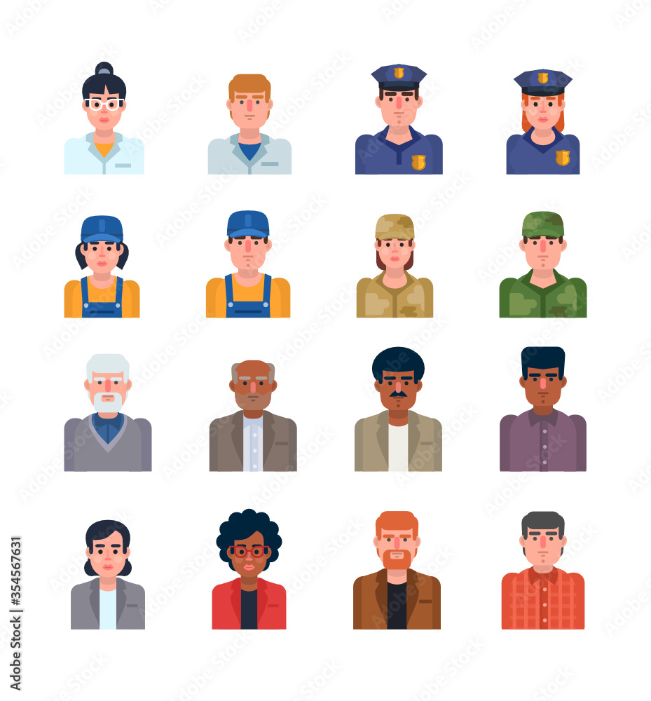 Avatars of various people or occupations. Minimal design vector illustration Avatars of various people or occupations. Minimal design vector illustration