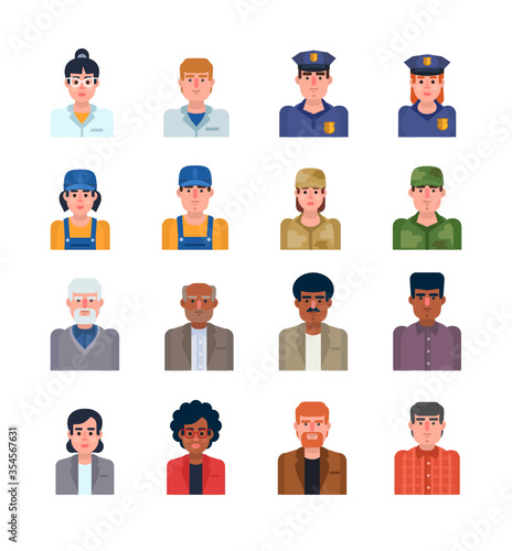 Avatars of various people or occupations. Minimal design vector illustration