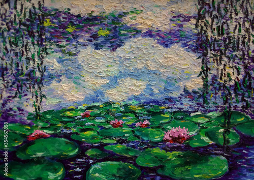 Art painting oil color Lotus flower ,Water Lilies , Claude Monet