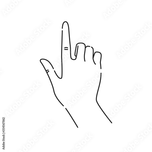Hand gesture touch line black icon. Make the index finger up gesture sketch element. Pictogram for web page, mobile app, promo. Editable stroke. Hand drawn illustration