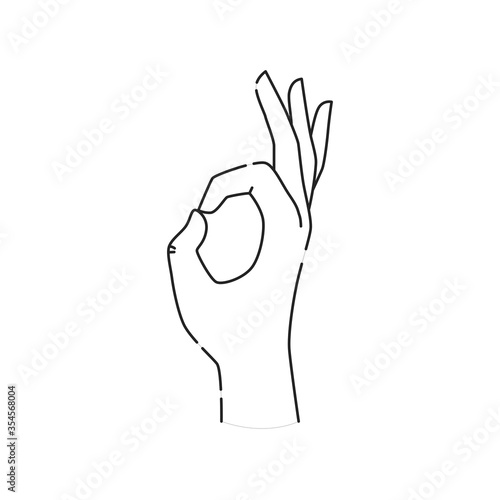 Hand showing symbol okey black line icon. Pictogram for web page, mobile app, promo. UI UX GUI design element. Editable stroke
