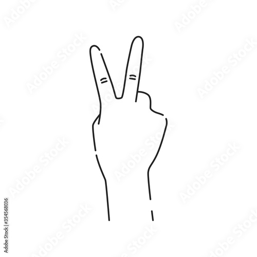 Two fingers gesture line black icon. Peace hand gesture sketch element. Pictogram for web page, mobile app, promo. Editable stroke. Hand drawn illustration.