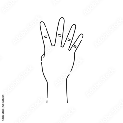 Four fingers gesture line black icon. Make fingers up gesture sketch element. Pictogram for web page, mobile app, promo. UI UX GUI design element. Editable stroke. Hand drawn illustration