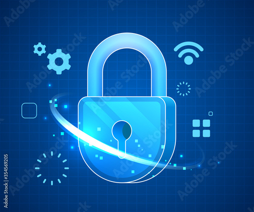 Security data online Iot technology concept lock symbol digital illustration