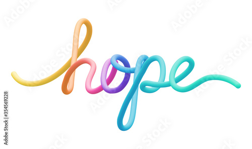 Colorful stylized rainbow lettering inscription 'hope' vector illustration isolated on white background