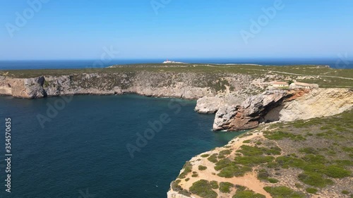 Aerial view of Fortress of Beliche and Lighthouse on Cape Saint Vincent,Portugal
