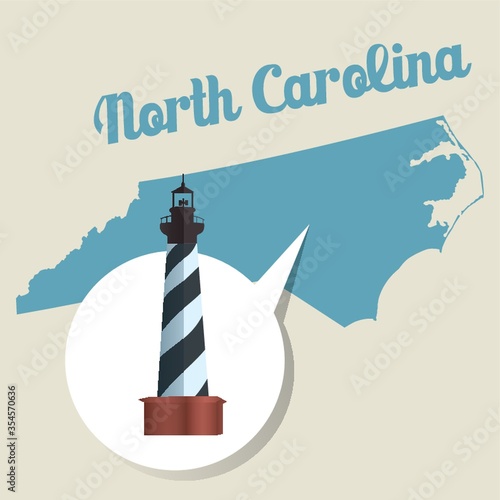 North carolina map with bodie island lighthouse icon