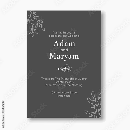 wedding invitation cover card with beauty minimalist berry floral flower abstract doodle hand drawn style ornament decoration background mockup elegant template vector illustration frame