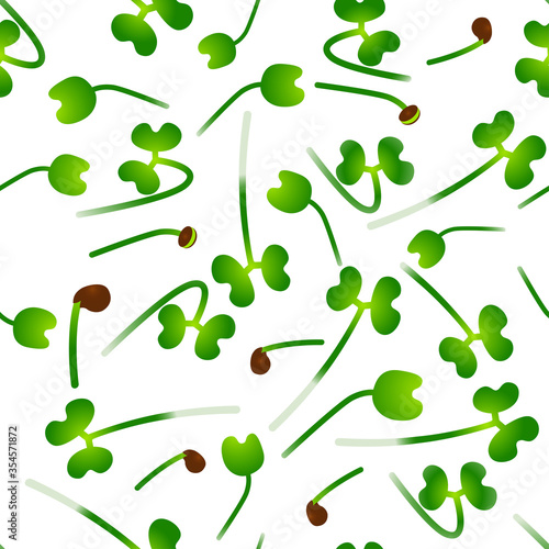 Microgreens Tatsoi. Sprouting seeds of a plant. Seamless pattern. Vitamin supplement, vegan food.