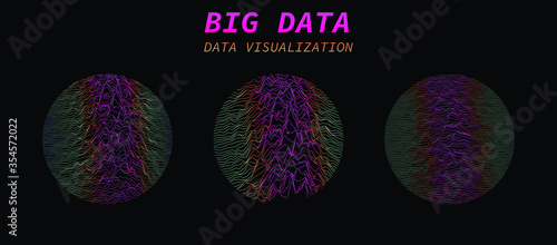 Big data visualization. Generative parametric art, set of graphs and charts. Mathematical and statistical plots.