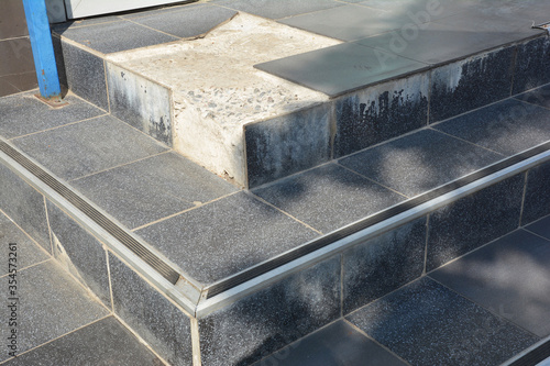 Εκτύπωση καμβά Broken tiled outside front porch stairs, steps of the house need renovation, repair of loose broken tiles