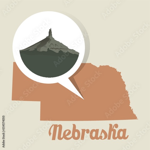 Nebraska map with chimney rock icon