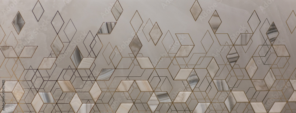 ceramic kitchen tile, abstract geometric mosaic brown pattern - obrazy, fototapety, plakaty 