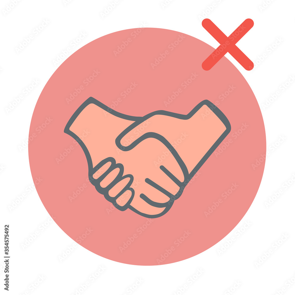 Obraz premium 2019nCoV virus protection infographic. people greet each other with a handshake.It is shown how to behave incorrectly during a pandemic.Flat vector isolated on white.Preventing the spread of viruses