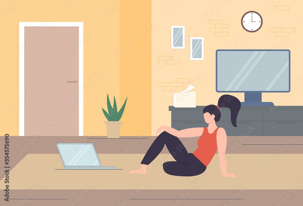 Fototapeta premium Freelance character working at home, work from home, self employed, home office, work at home, freedom conceptual illustration.