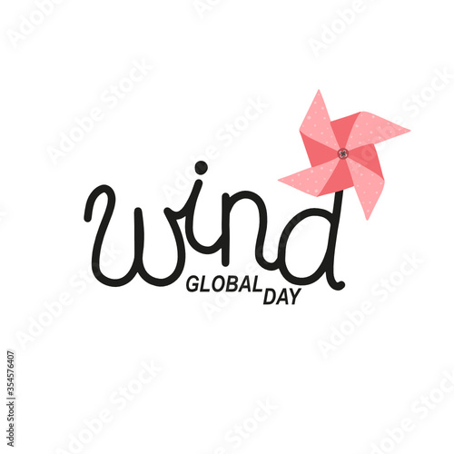 Vector illustration on the theme of Global Wind Day on June 15. Decorated with a handwritten inscription  and stylized windmill.