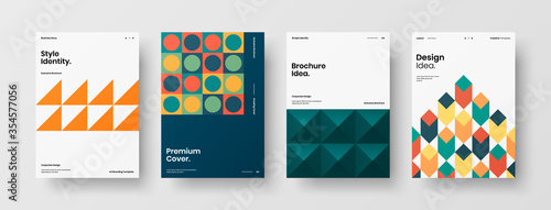 Company identity brochure template collection. Business presentation vector A4 vertical orientation front page mock up set. Corporate report cover abstract geometric illustration design layout bundle.
