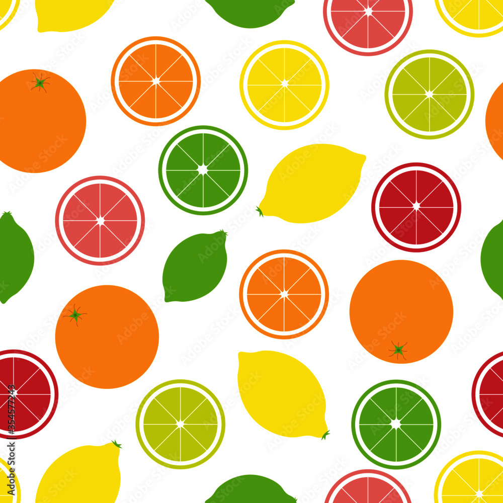 Seamless pattern with bright fresh citrus fruits.