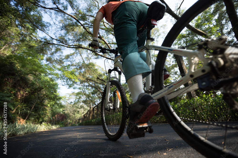 Fototapeta premium Woman riding on bike path at park on sunny day