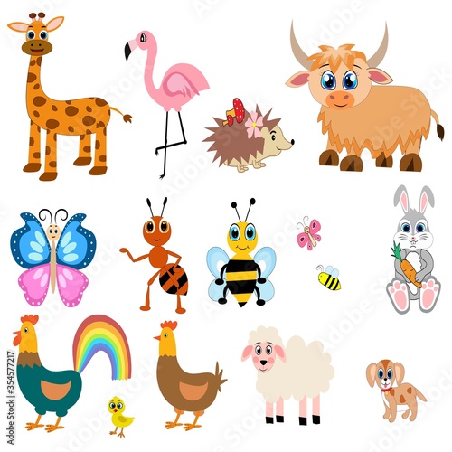 Fototapeta Naklejka Na Ścianę i Meble -  Cute animals set illustration, vector collection: farm animals,sea animals wild animals,