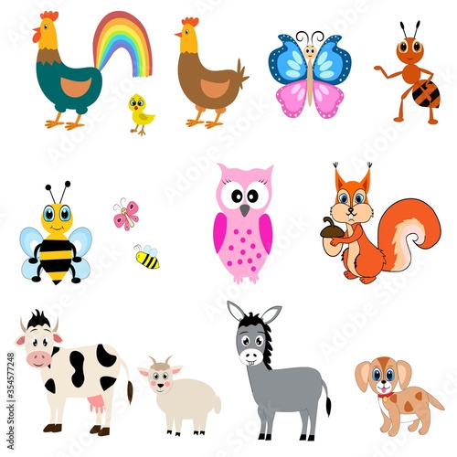 Cute animals set illustration, vector collection: farm animals,sea animals wild animals,