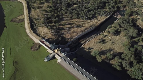 4K aerial drone video of savanna hills, Von Bach Dam water storage near town Okahandja 80 km north of Windhoek in central highland Khomas Hochland of Namibia, southern Africa photo