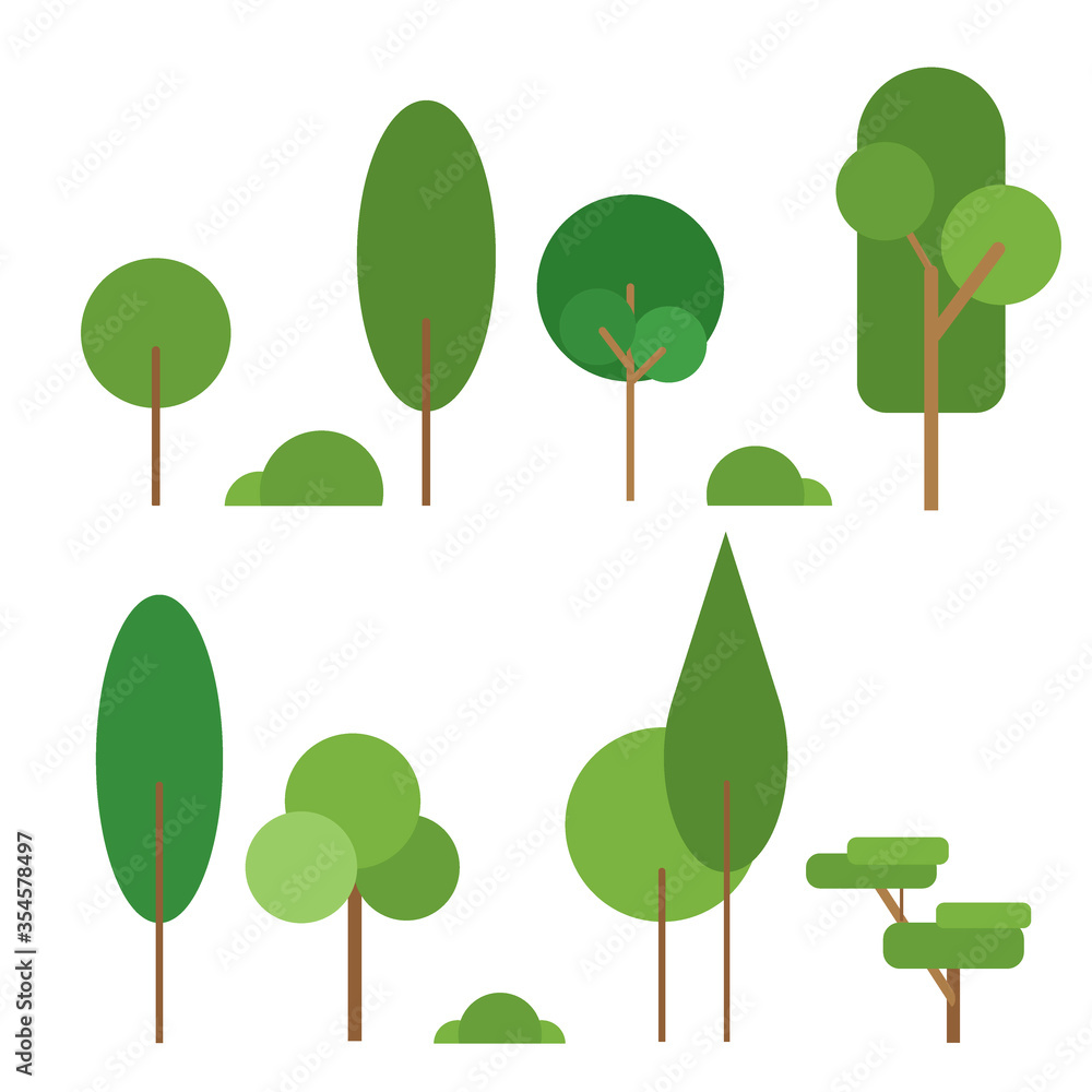 Set of abstract stylized trees. Natural forest . Set of abstract stylized trees. Natural forest .