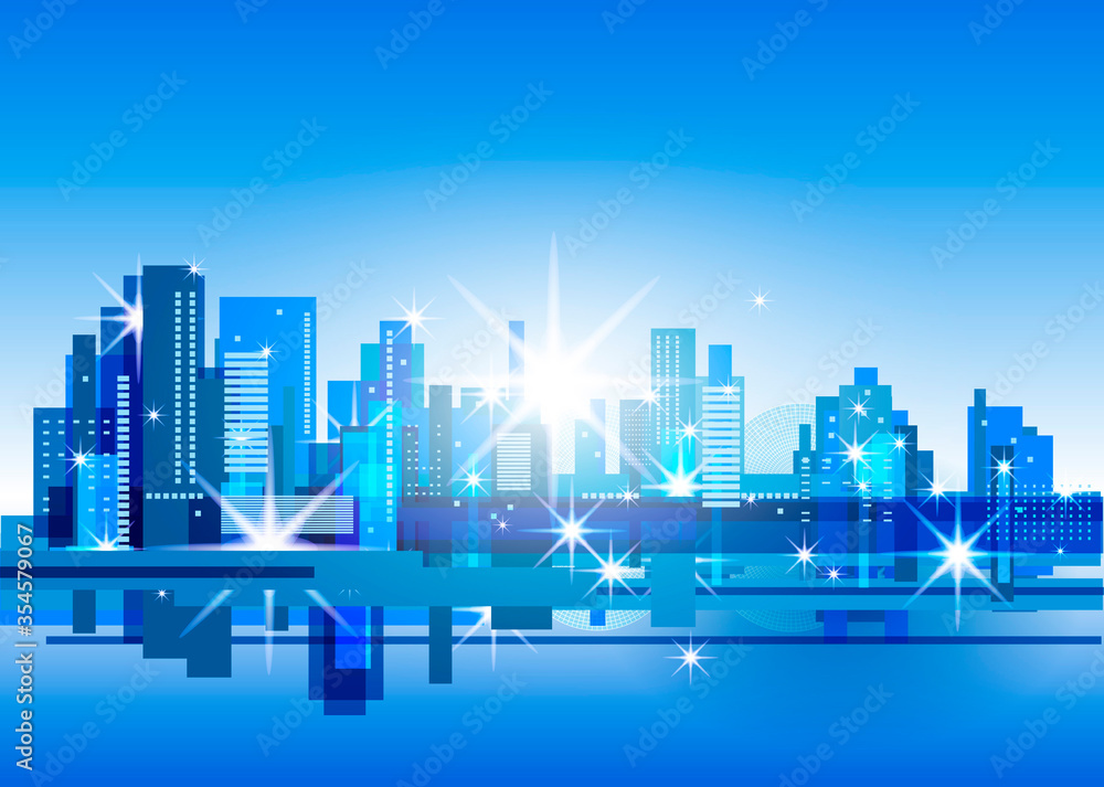 vector blue city and the sea 