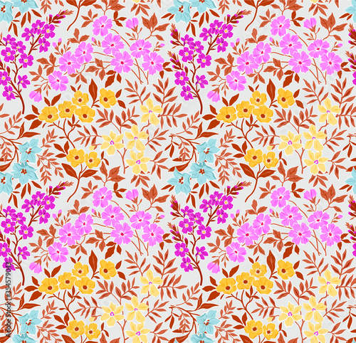 Vintage floral background. Seamless vector pattern for design and fashion prints. Flowers pattern with small pastel colour flowers on a white background. Liberty style.