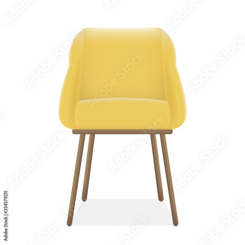 Soft comfortable modern yellow armchair or chair isolated on white background. Vector illustration of a modern armchair with long legs